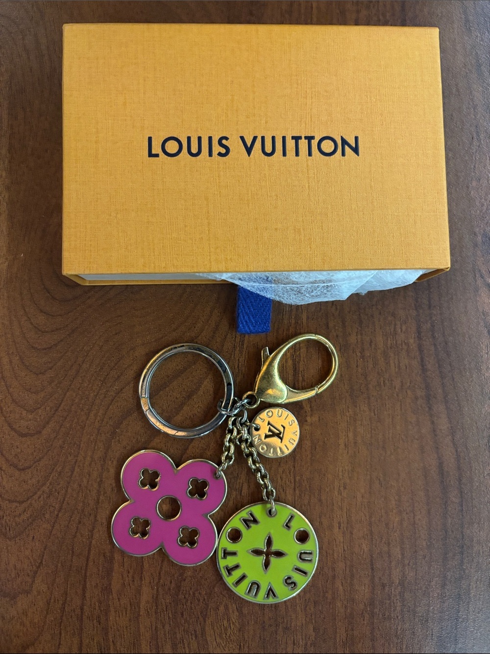 Louis Vuitton Pink & Lime Enamel Flower Charm Keychain